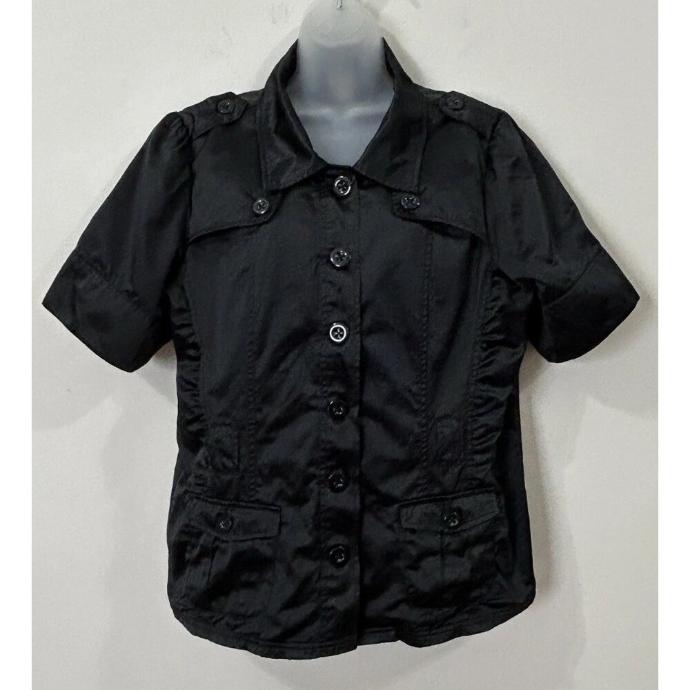 VENEZIA Womens 14/16 Vintage Black Satin Finish Short Sleeve Button Jacket
